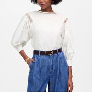 MADEWELL Embroidered Poplin Balloon Sleeved Blouse NWT XS Classic White